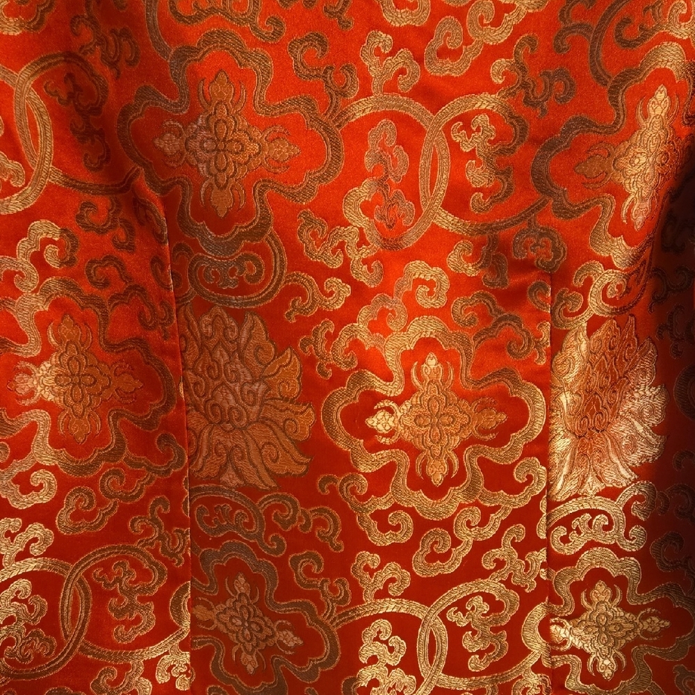 Vibrant Red and Gold Chinese Brocade Satin Jacket - Picture 5 of 5